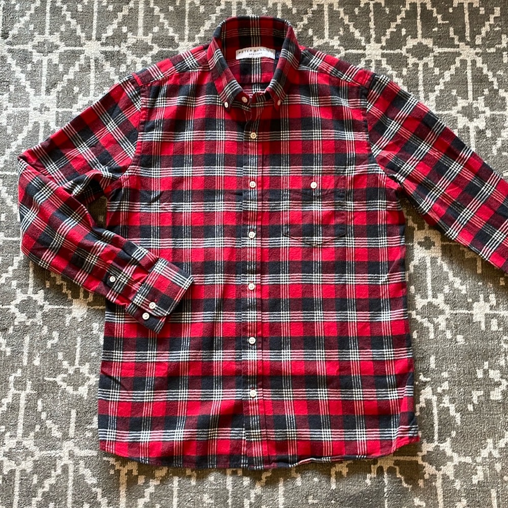 Peter Manning Everyday Flannel Shirt, Red & Black.  Size S